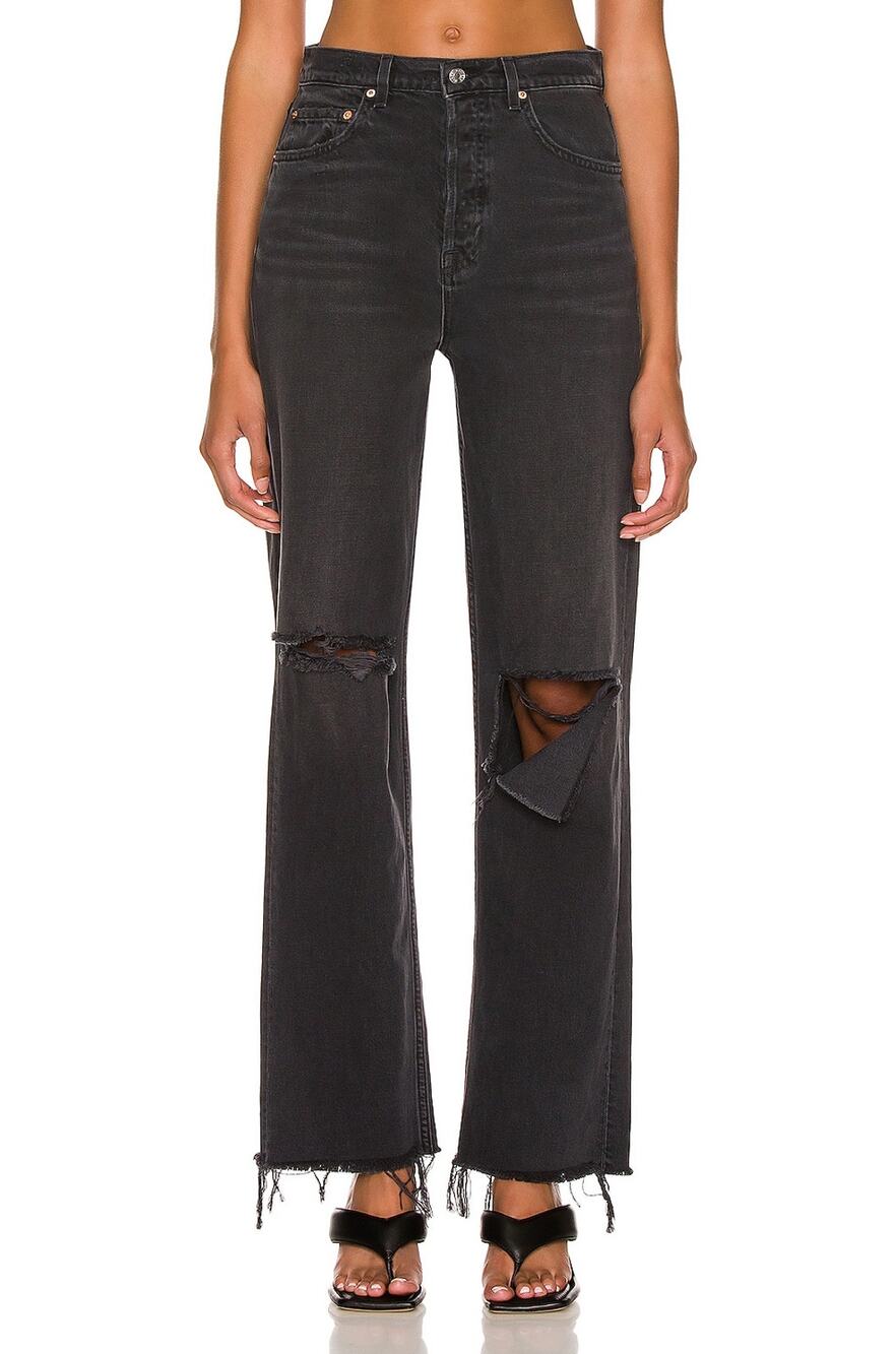 Grlfrnd Distressed Black Bella Low Rise Boyfriend Denim Jeans Size 25